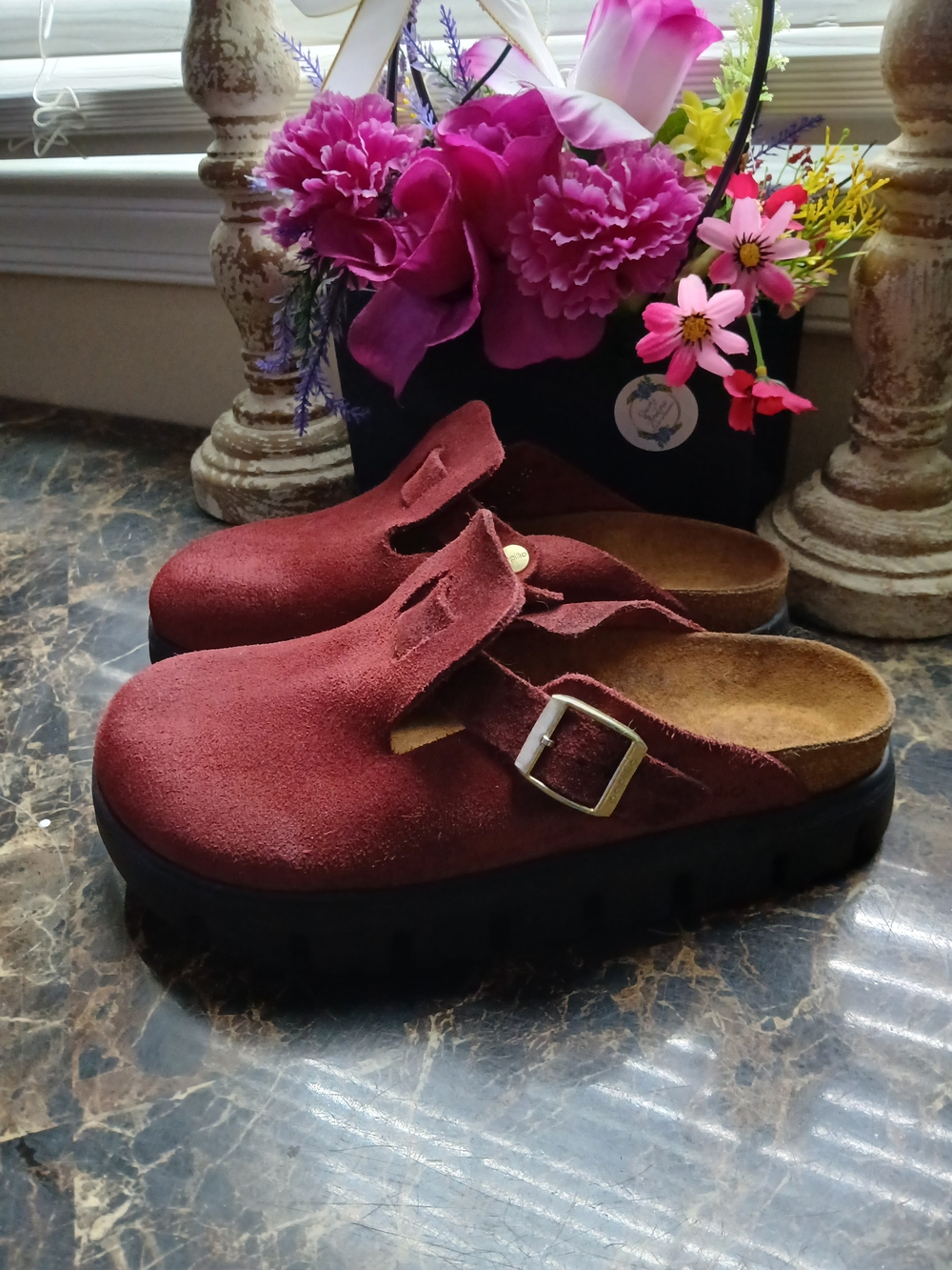 Papillio X Birkenstock Boston Chunky Leather Suede Platform Sandals 39 EU Wom